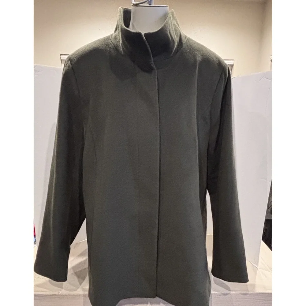 Lands End Womens Plus 18W Olive Green Peacoat Lined Hidden Button‎ Front Coat